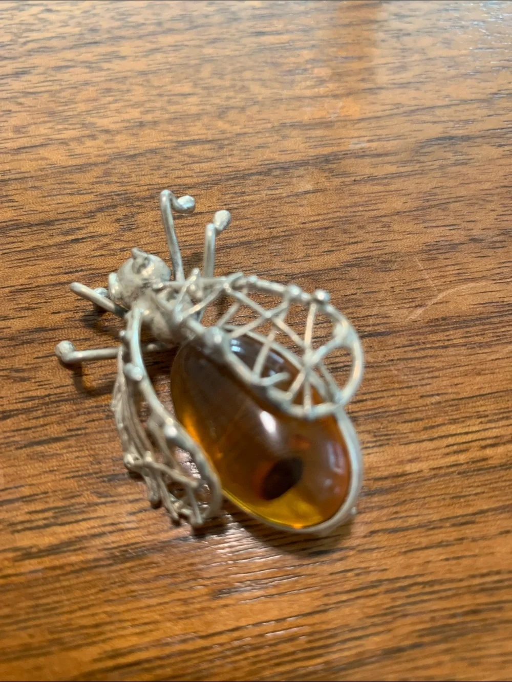Amber Silver insect Brooch